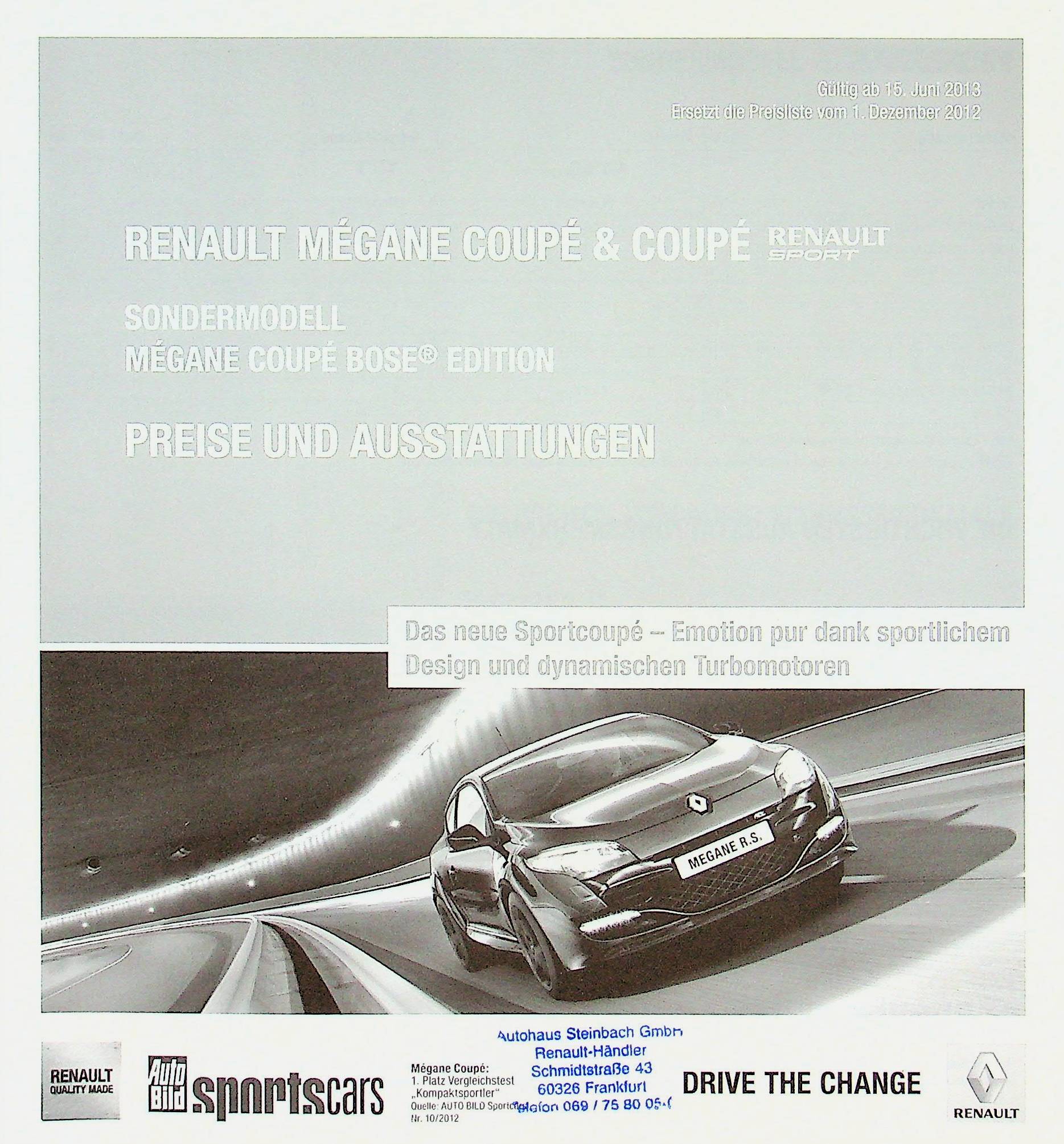 Renault Megane Coupe RS - Preisliste & Extras - Prospekt 06/2013