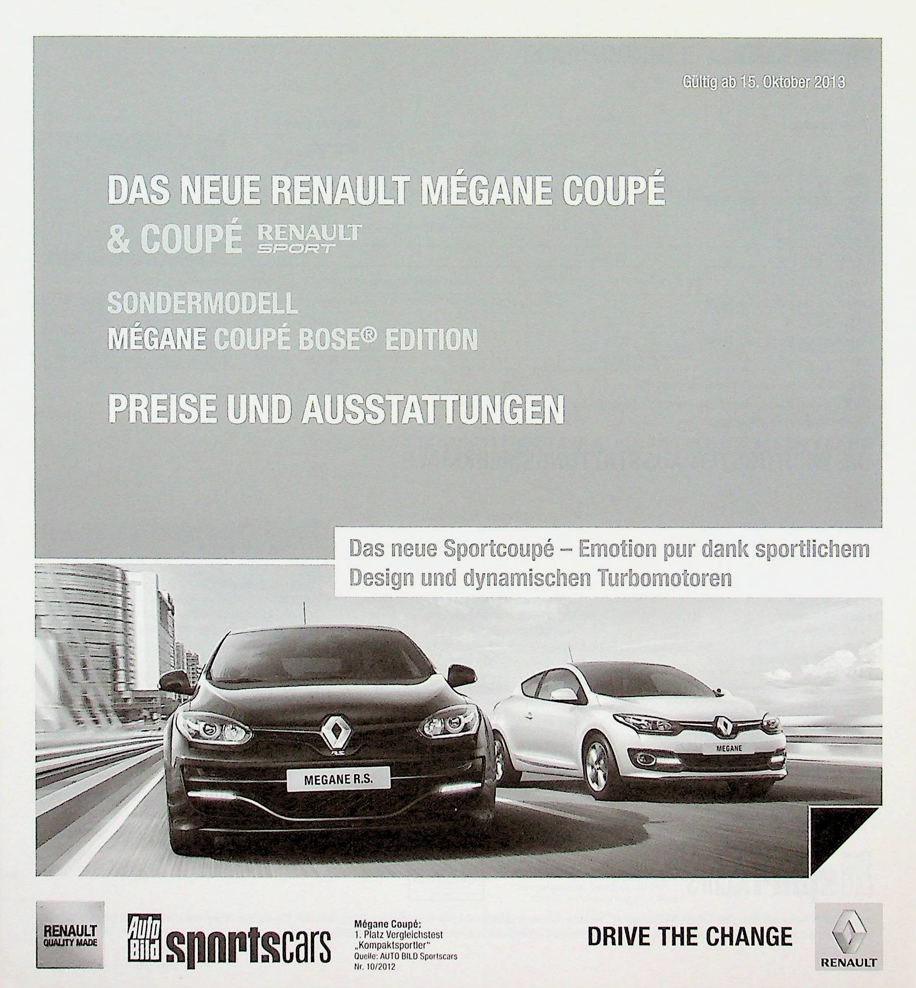 Renault Megane Coupe RS - Preisliste & Extras - Prospekt 10/2013