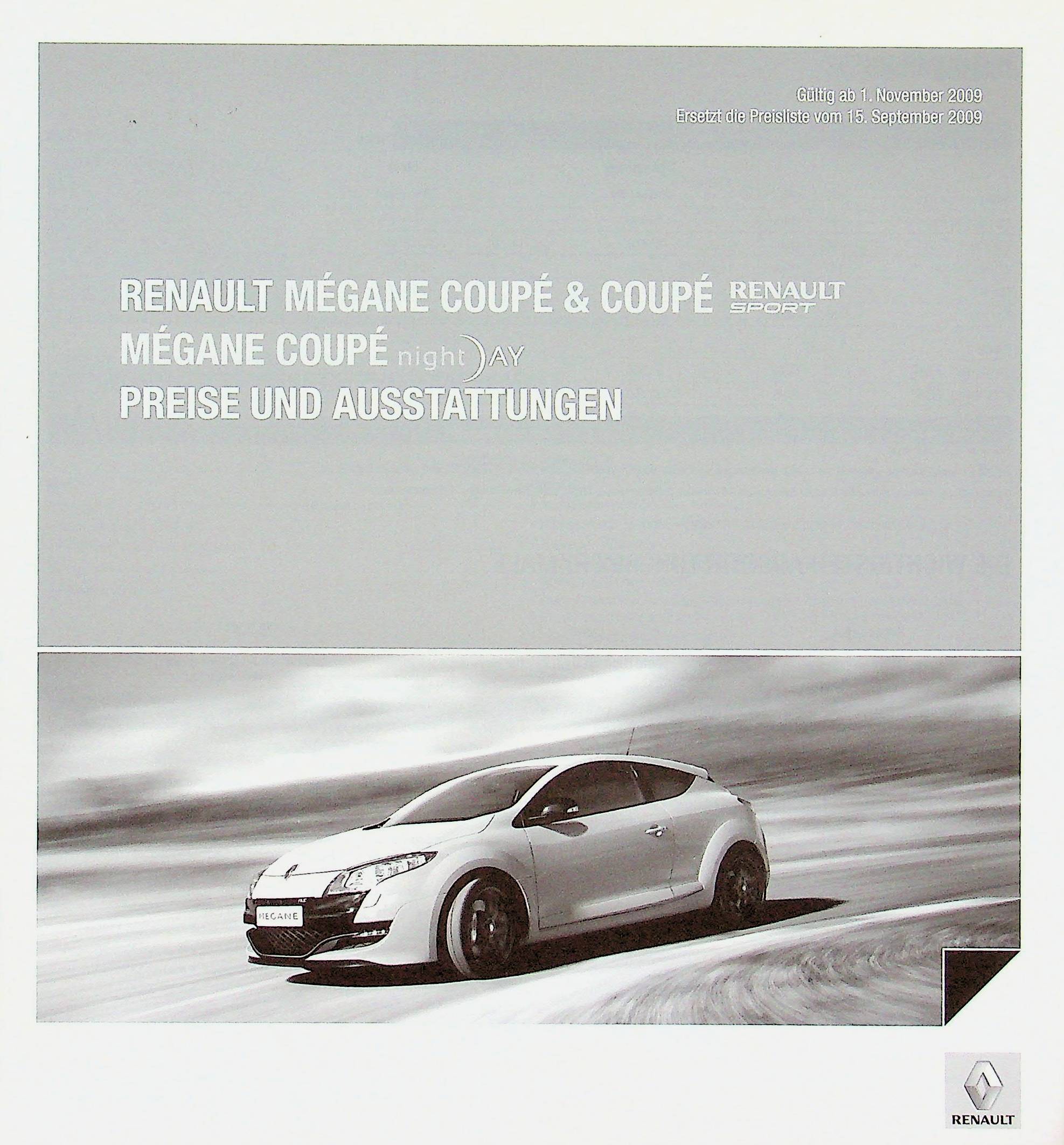 Renault Megane Coupe + RS - Preisliste & Extras - Prospekt 11/2009