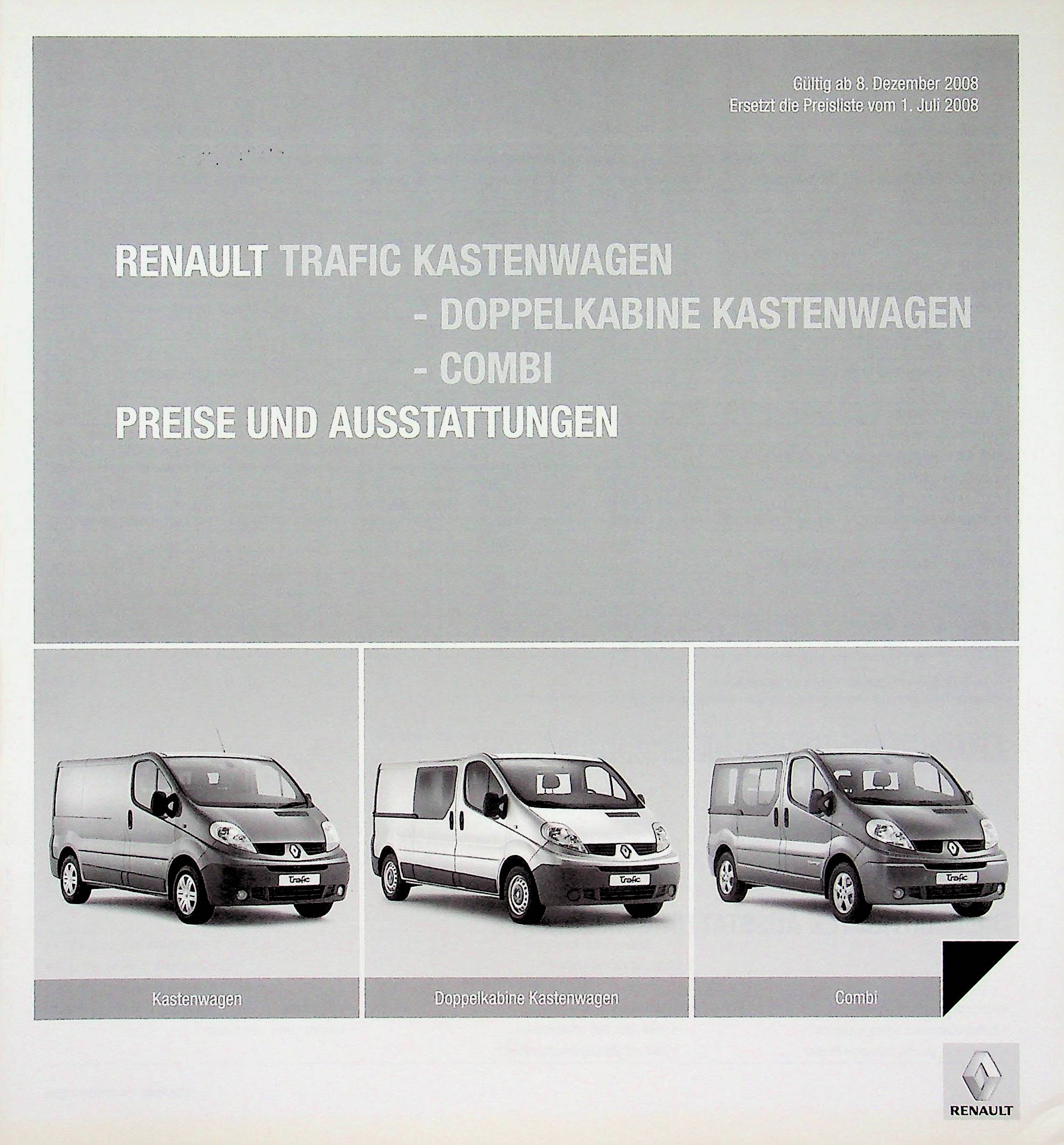 Renault Trafic Kastenwagen - Preisliste & Extras - Prospekt 12/2008
