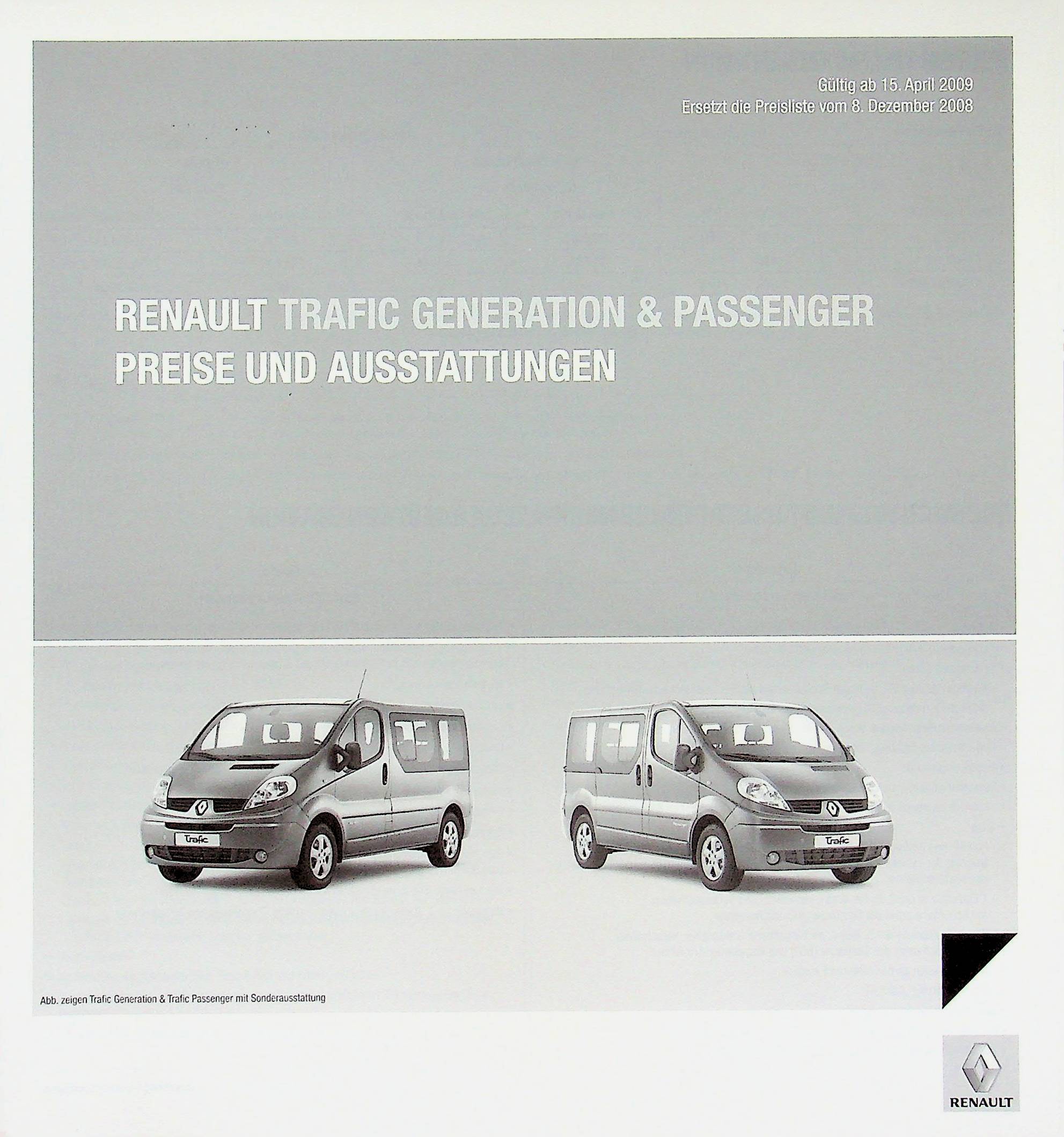 Renault Trafic - Generation - Preisliste & Extras - Prospekt 04/2009