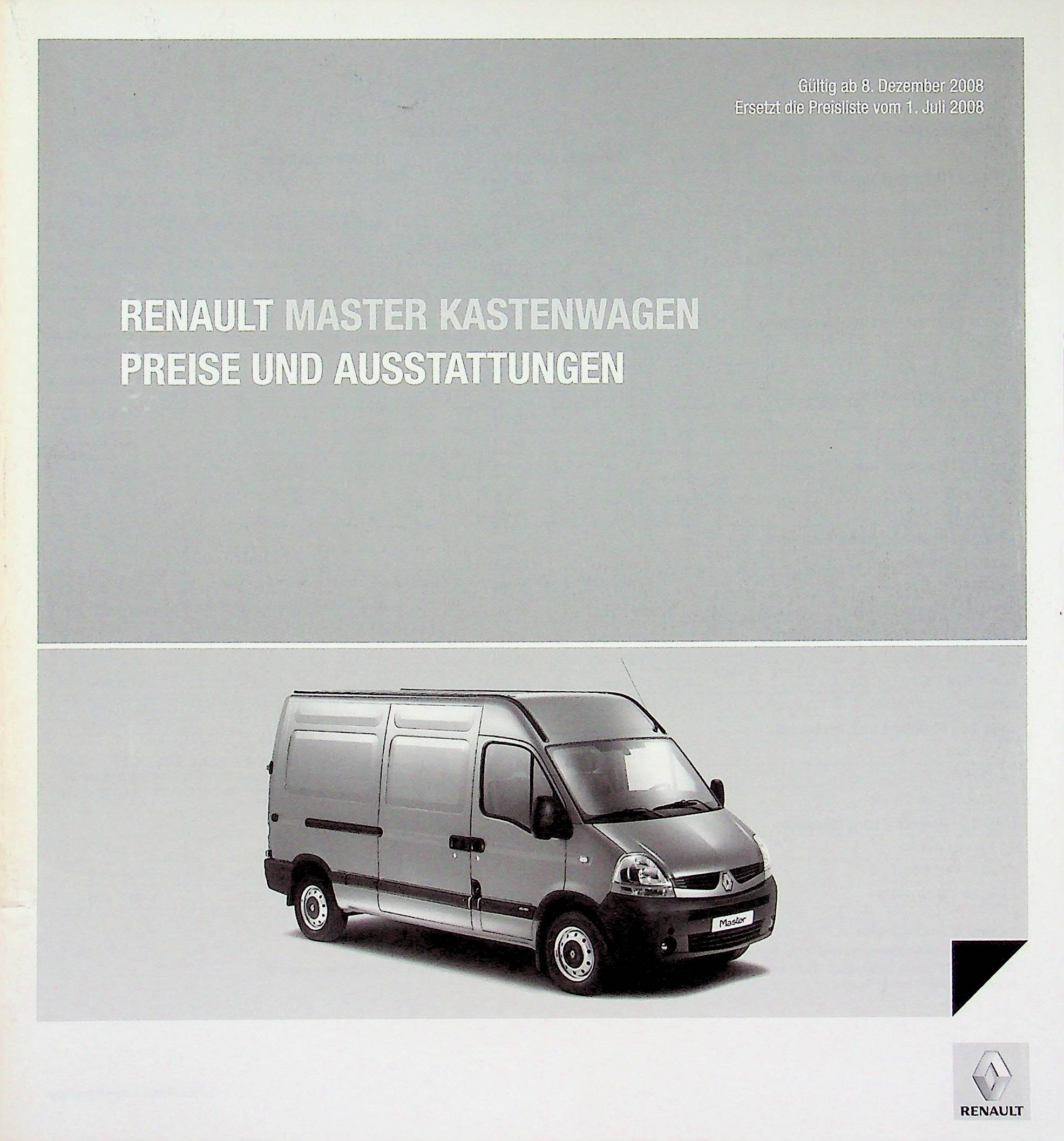 Renault Master Kastenwagen - Preisliste & Extras - Prospekt 12/2008