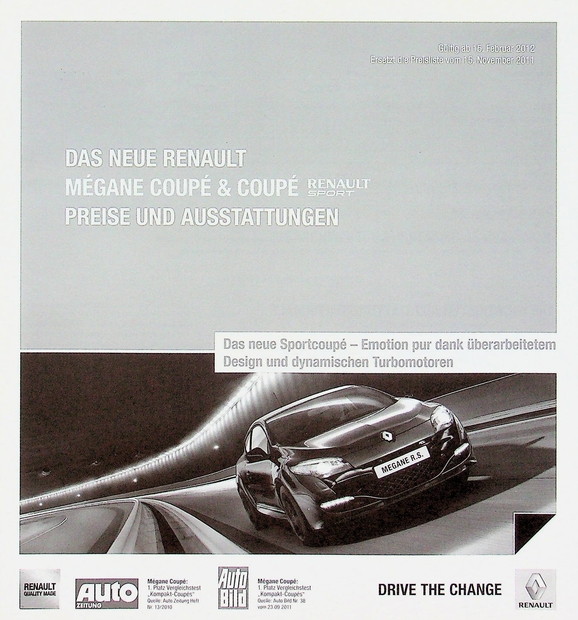 Renault Megane Coupe + RS - Preisliste & Extras - Prospekt 02/2012
