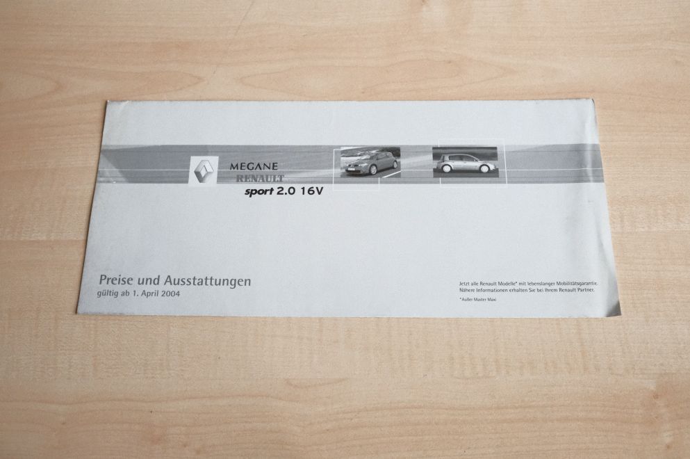 Renault Megane RS Phase I - Preisliste & Extras - Prospekt 04/2004