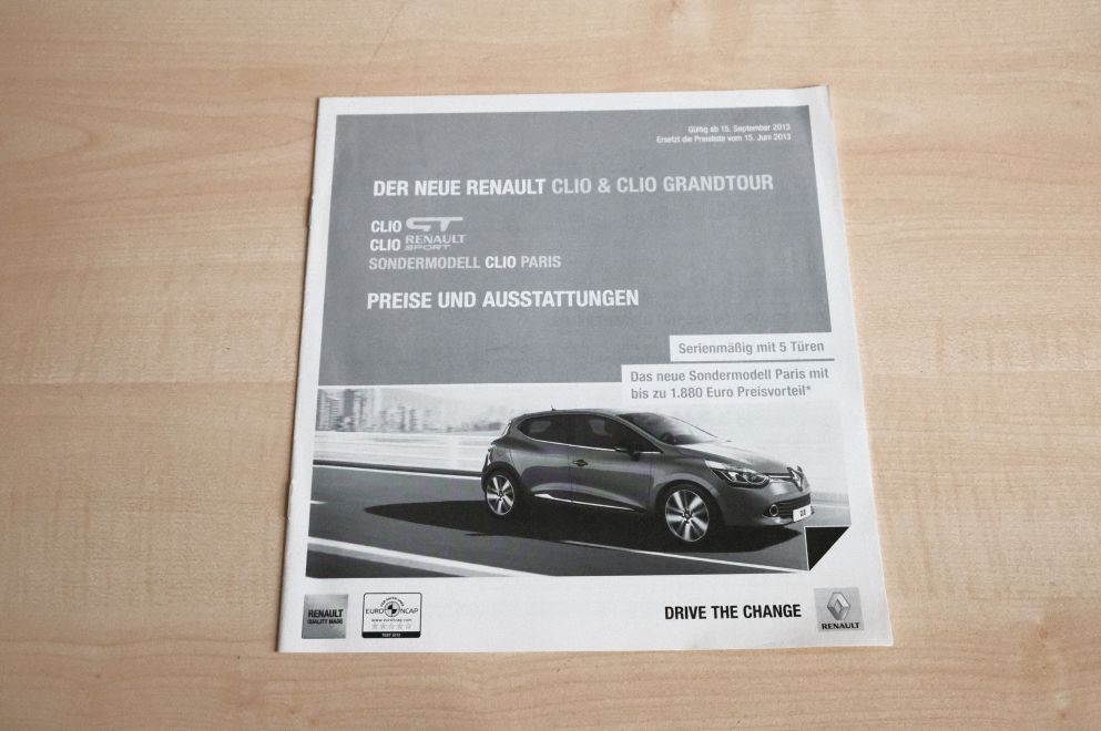 Renault Clio RS + GT + Grandtour - Preisliste - Prospekt 09/2013