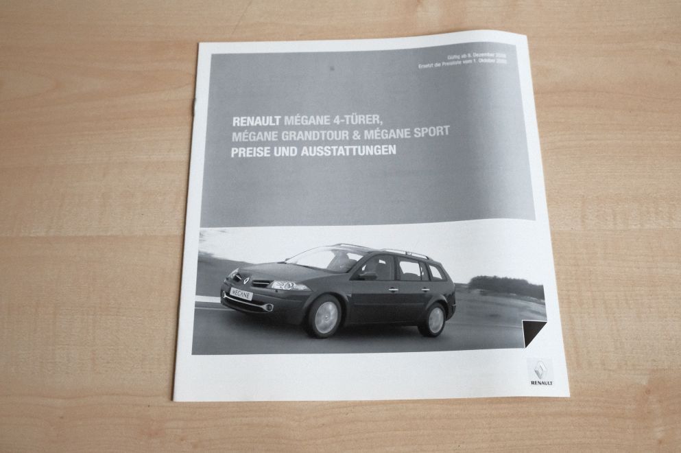 Renault Megane + Grandtour - Preisliste & Extras - Prospekt 12/2008