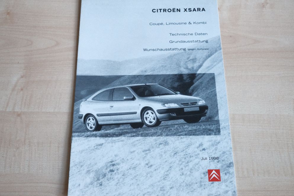 Citroen Xsara Coupe - techn. Daten & Ausstattung - Prospekt 07/1998