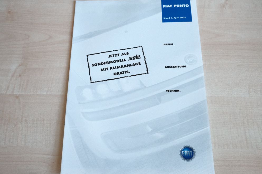 Fiat Punto - Preisliste & Extras - Prospekt 04/2003