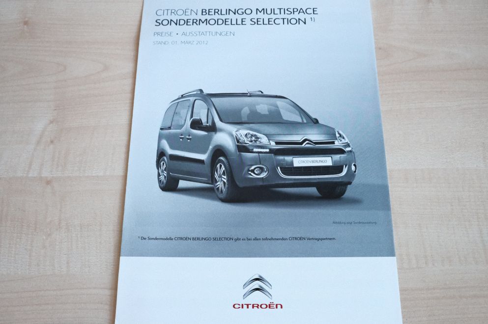 Citroen Berlingo Multispace Select. - Preisliste - Prospekt 03/2012