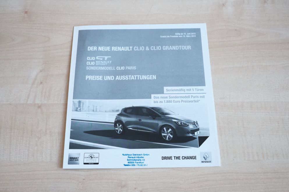 Renault Clio + R.S. + GT - Preisliste & Extras - Prospekt 06/2013