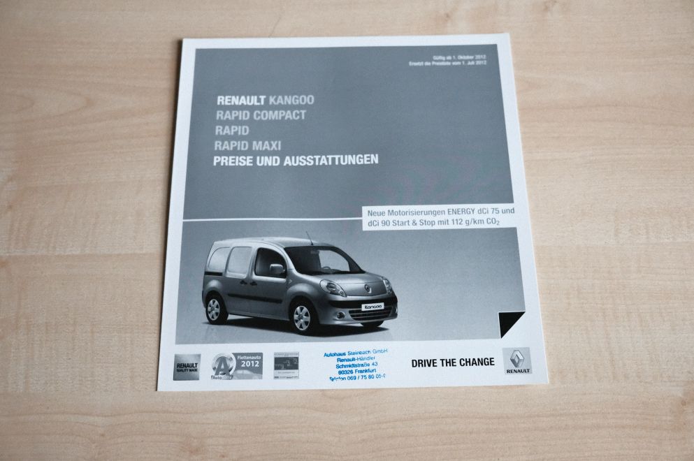 Renault Kangoo Rapid - Preisliste & Extras - Prospekt 10/2012
