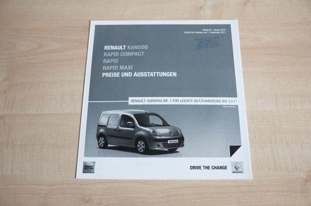 Renault Kangoo Rapid - Preisliste & Extras - Prospekt 01/2012