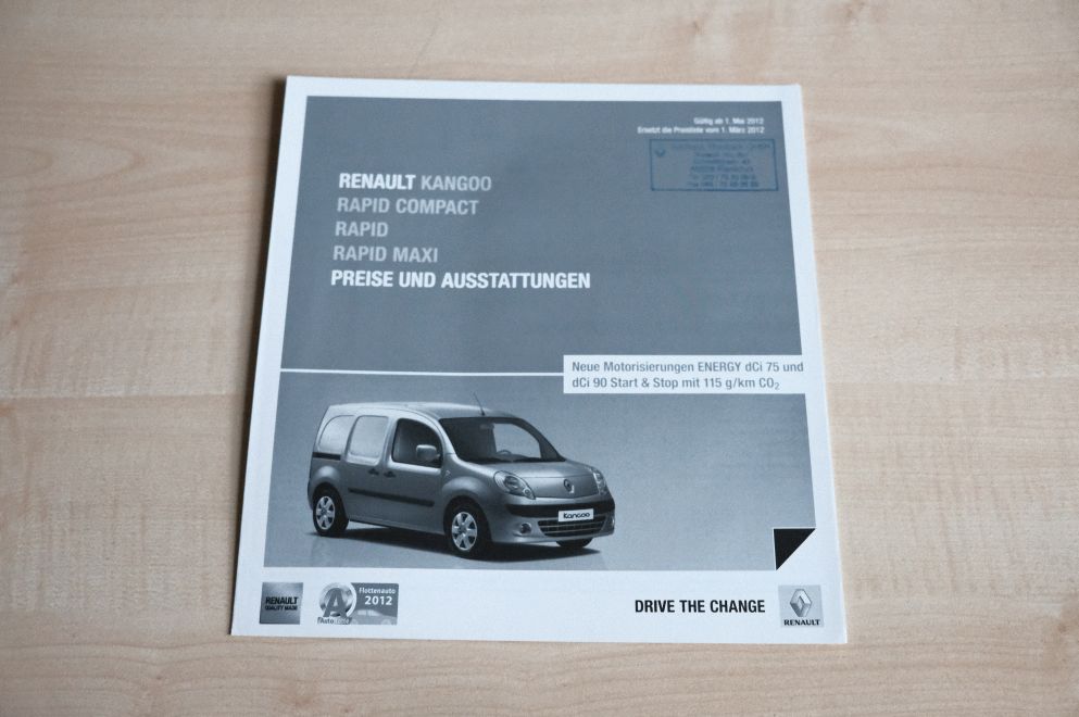 Renault Kangoo Rapid - Preisliste & Extras - Prospekt 05/2012