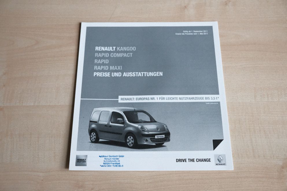 Renault Kangoo Rapid - Preisliste & Extras - Prospekt 09/2011