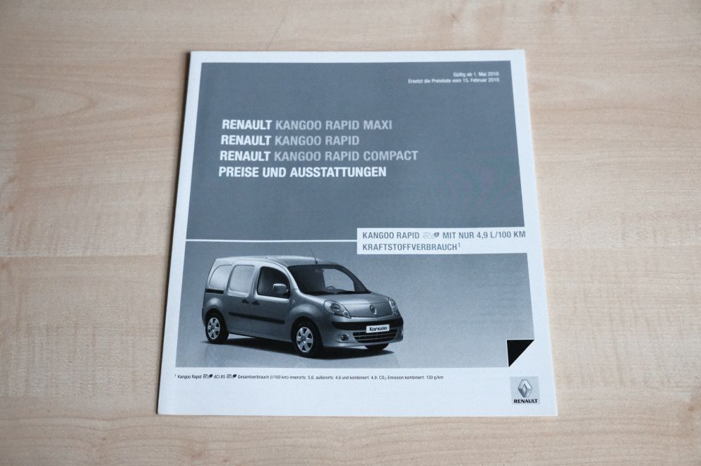 Renault Kangoo Rapid - Preisliste & Extras - Prospekt 05/2010