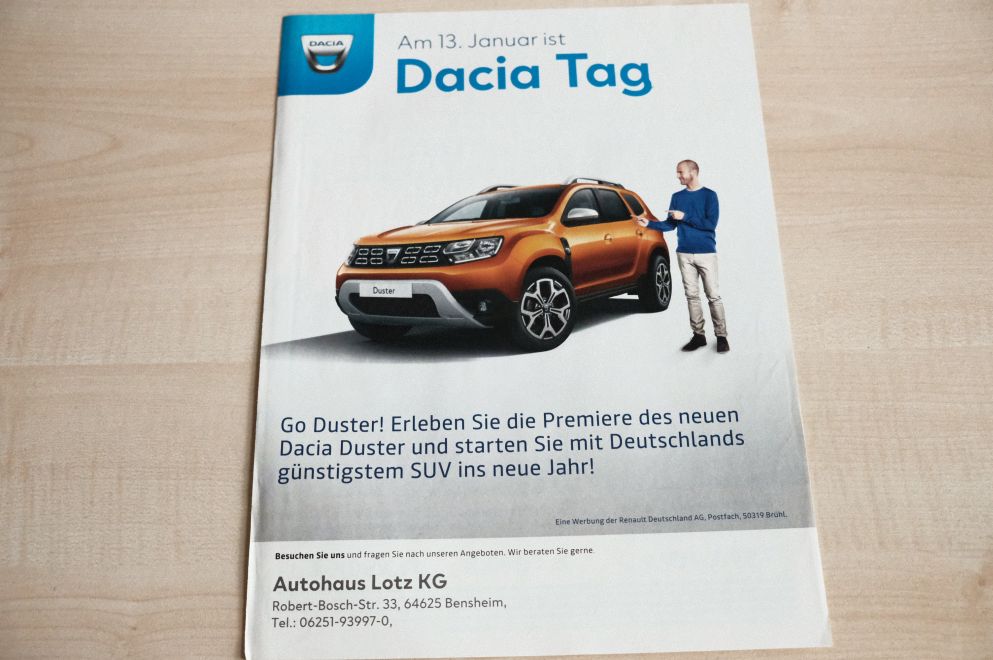 Dacia Duster Logan MCV Sandero Loggy Prospekt 01/2018