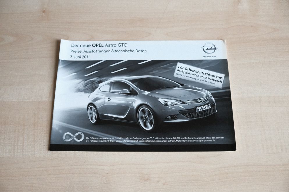 Opel Astra GTC - Preisliste & Extras - Prospekt 06/2011