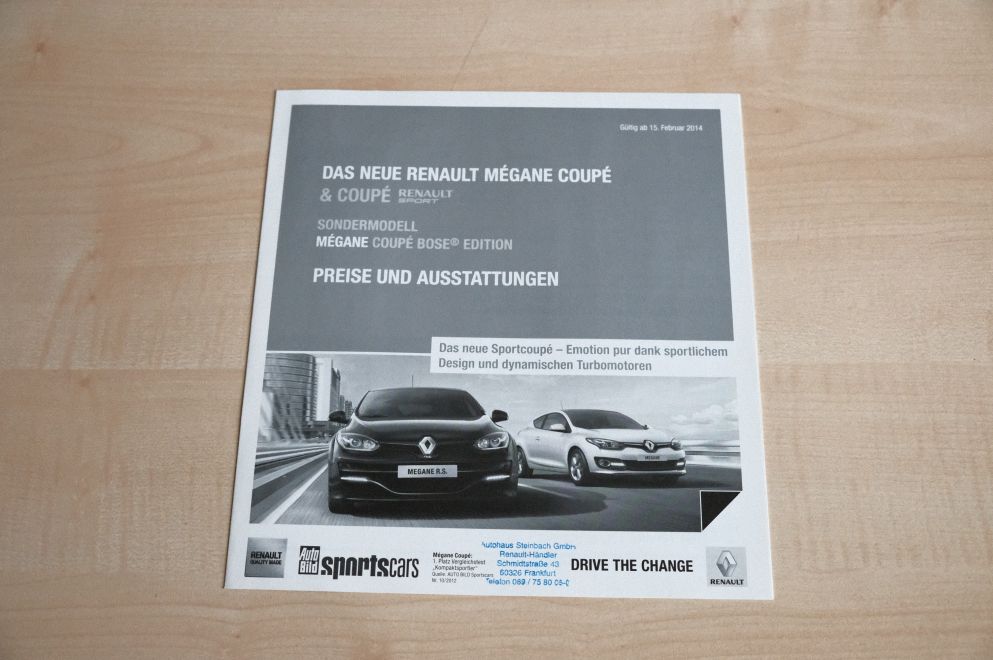 Renault Megane Coupe + R.S. - Preisliste & Extras - Prospekt 02/2014