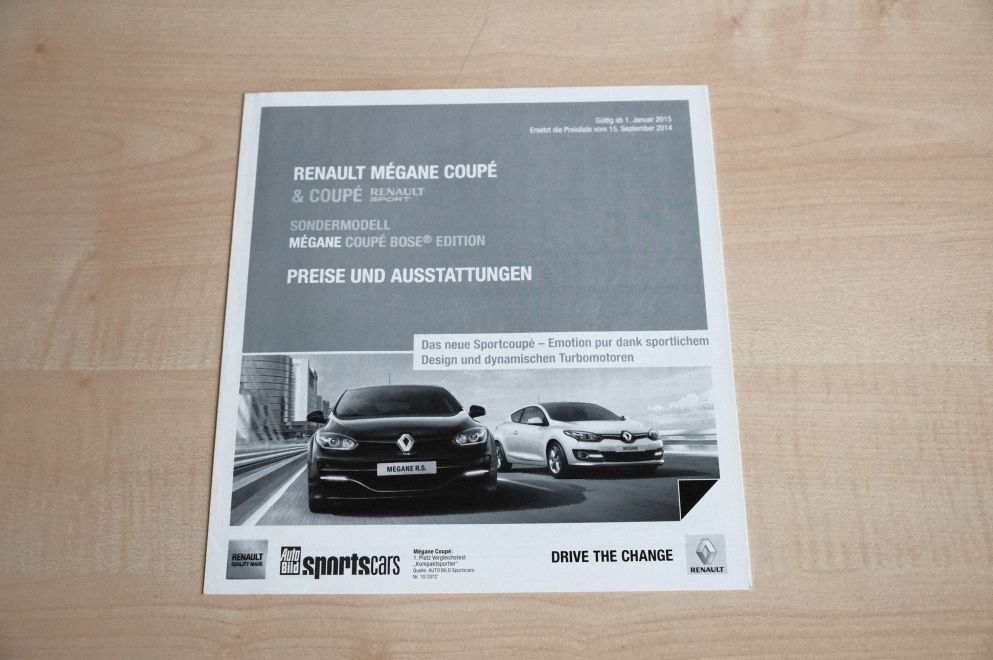 Renault Megane Coupe + R.S. - Preisliste & Extras - Prospekt 01/2015