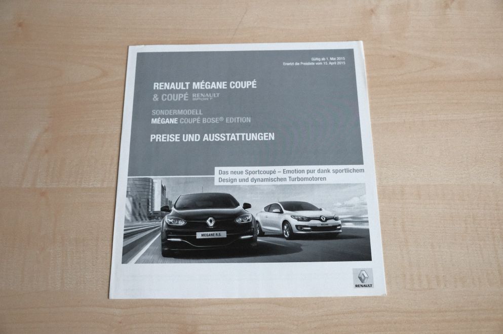 Renault Megane Coupe + R.S. - Preisliste & Extras - Prospekt 05/2015