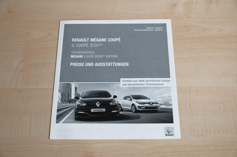 Renault Megane Coupe + R.S. - Preisliste & Extras - Prospekt 07/2015