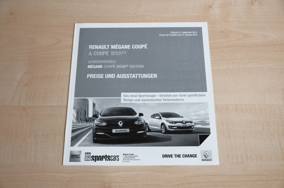 Renault Megane Coupe + R.S. - Preisliste & Extras - Prospekt 09/2014