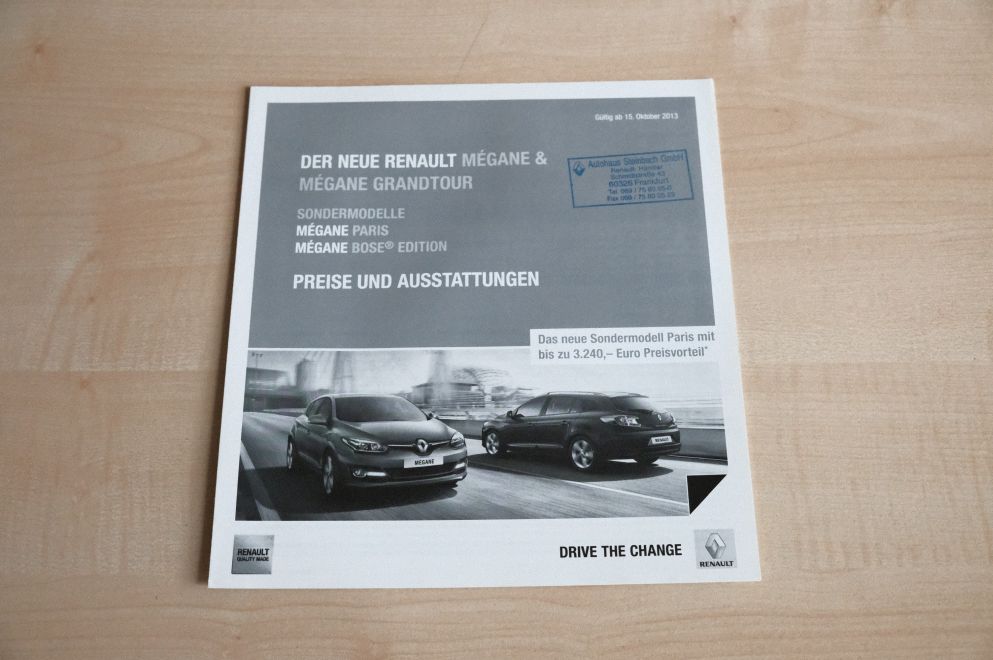 Renault Megane + Grandtour Paris - Preisliste & Extras - Prospekt 10/2013
