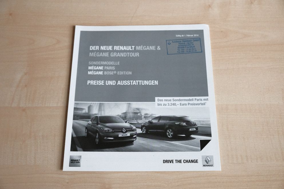 Renault Megane + Grandtour - Preisliste & Extras - Prospekt 02/2014
