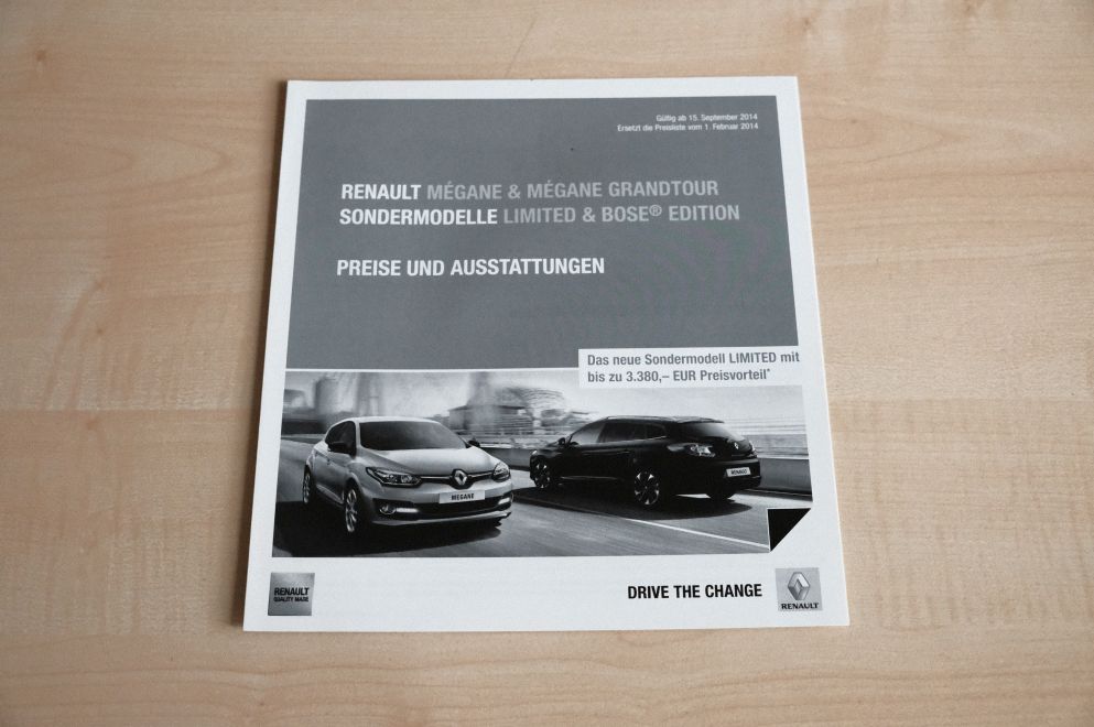 Renault Megane + Grandtour - Preisliste & Extras - Prospekt 09/2014
