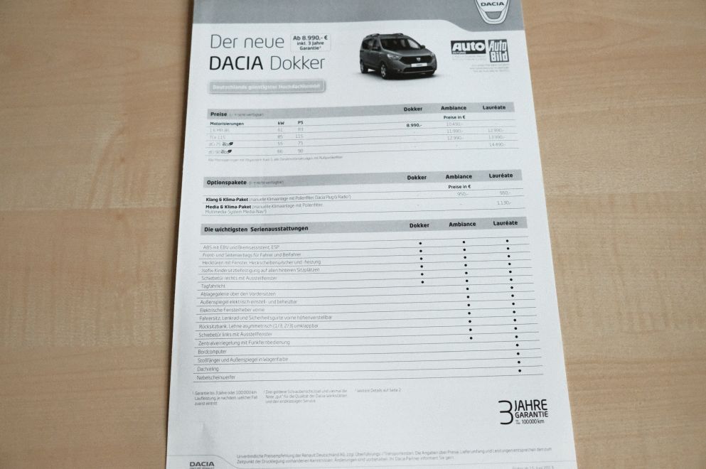 Dacia Dokker - Preisliste & Extras - Prospekt 06/2013