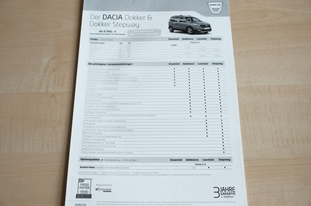 Dacia Dokker + Stepway - Preisliste & Extras - Prospekt 01/2017