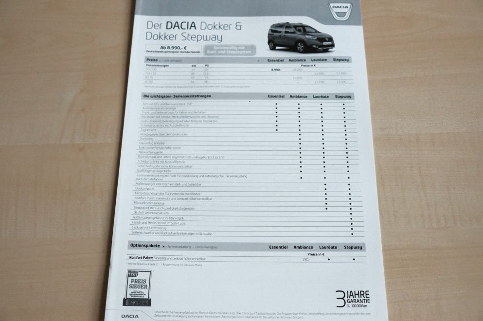 Dacia Dokker + Stepway - Preisliste & Extras - Prospekt 02/2016