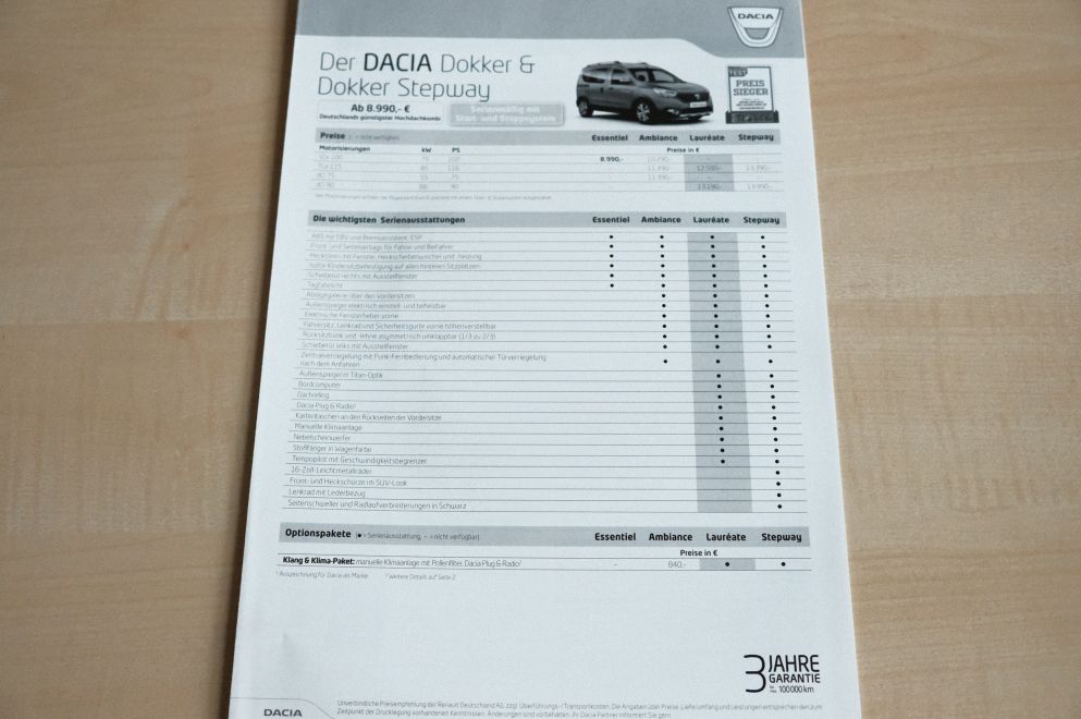 Dacia Dokker + Stepway - Preisliste & Extras - Prospekt 12/2015