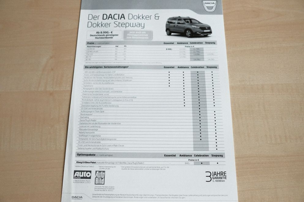 Dacia Dokker + Stepway - Preisliste & Extras - Prospekt 04/2015