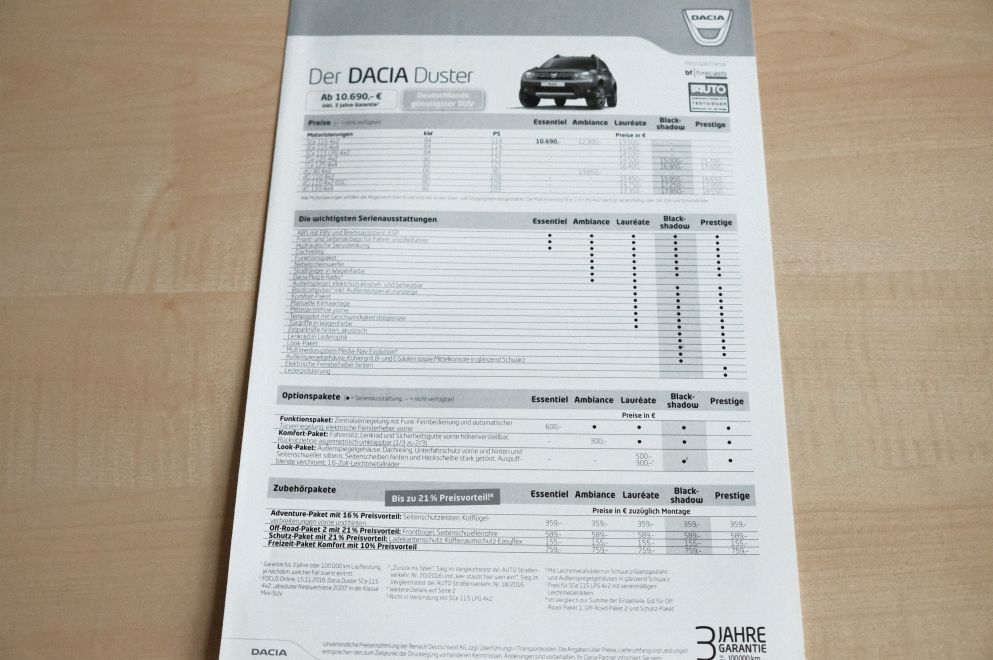 Dacia Duster - Preisliste & Extras - Prospekt 03/2017