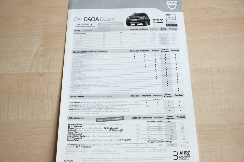 Dacia Duster - Preisliste & Extras - Prospekt 02/2016