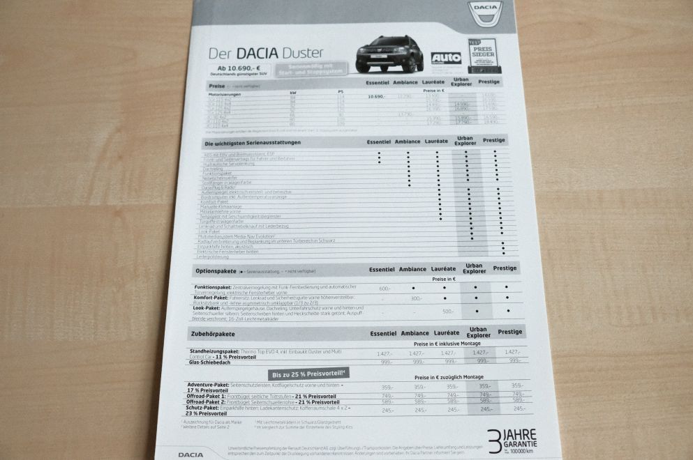 Dacia Duster - Preisliste & Extras - Prospekt 05/2016