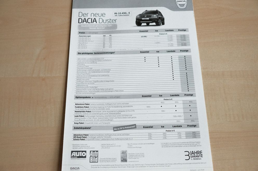 Dacia Duster - Preisliste & Extras - Prospekt 06/2014