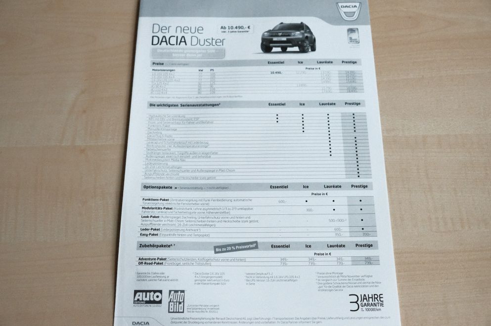 Dacia Duster - Preisliste & Extras - Prospekt 12/2013