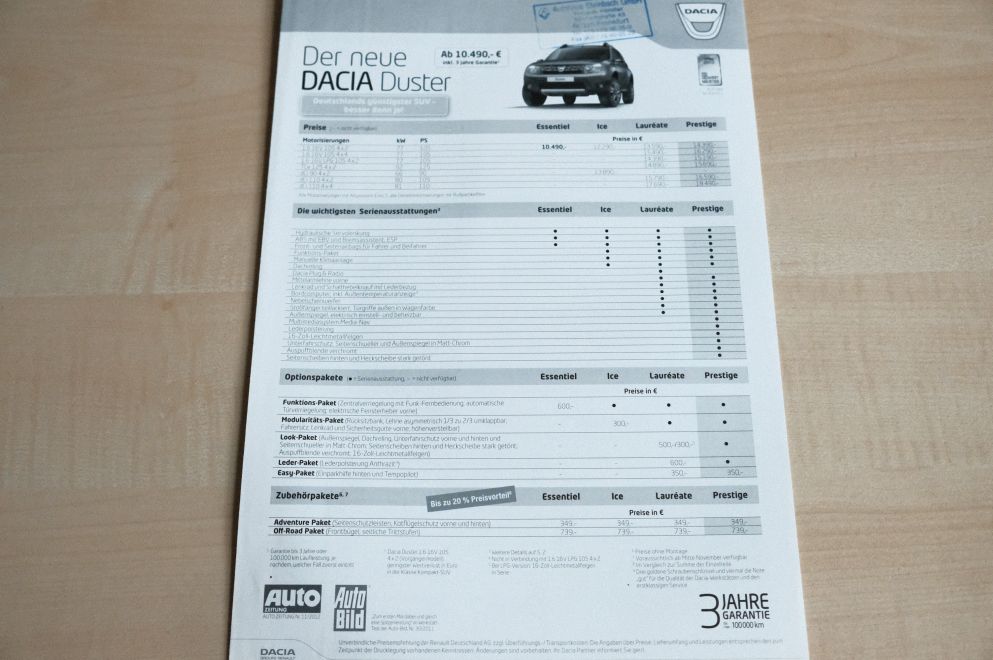 Dacia Duster - Preisliste & Extras - Prospekt 10/2013