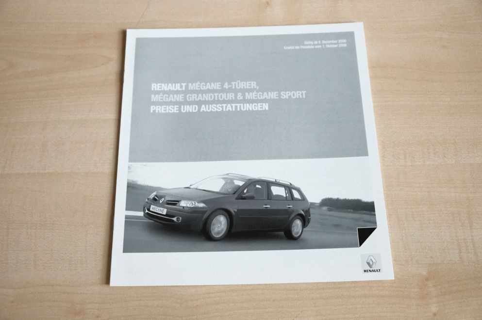 Renault Megane Limousine + Grandtour - Preisliste & Extras - Prospekt 08/2008