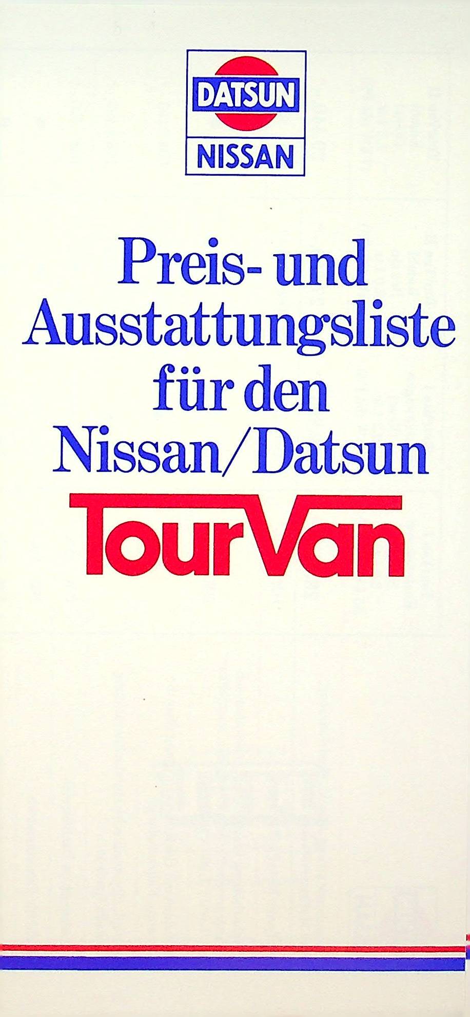 Datsun Tourvan - Preisliste & Extras - Prospekt 03/1983