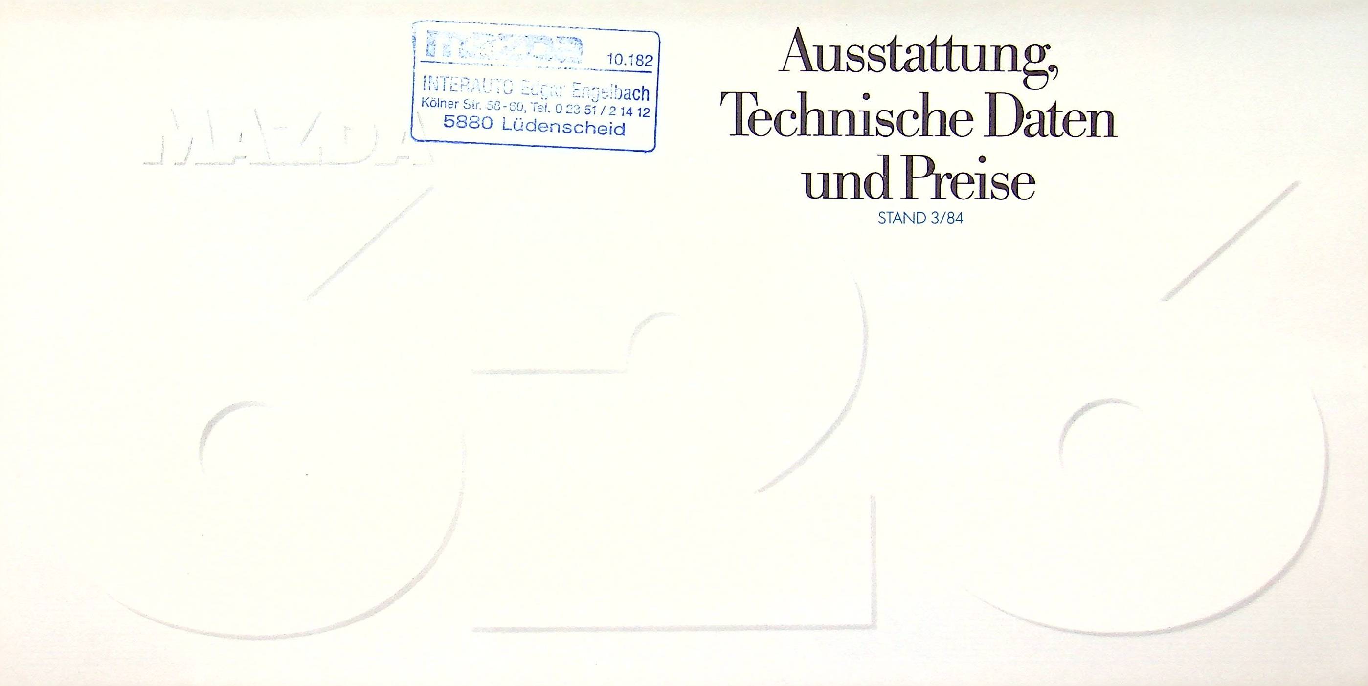 Mazda 626 - Preisliste & Extras - Prospekt 03/1984