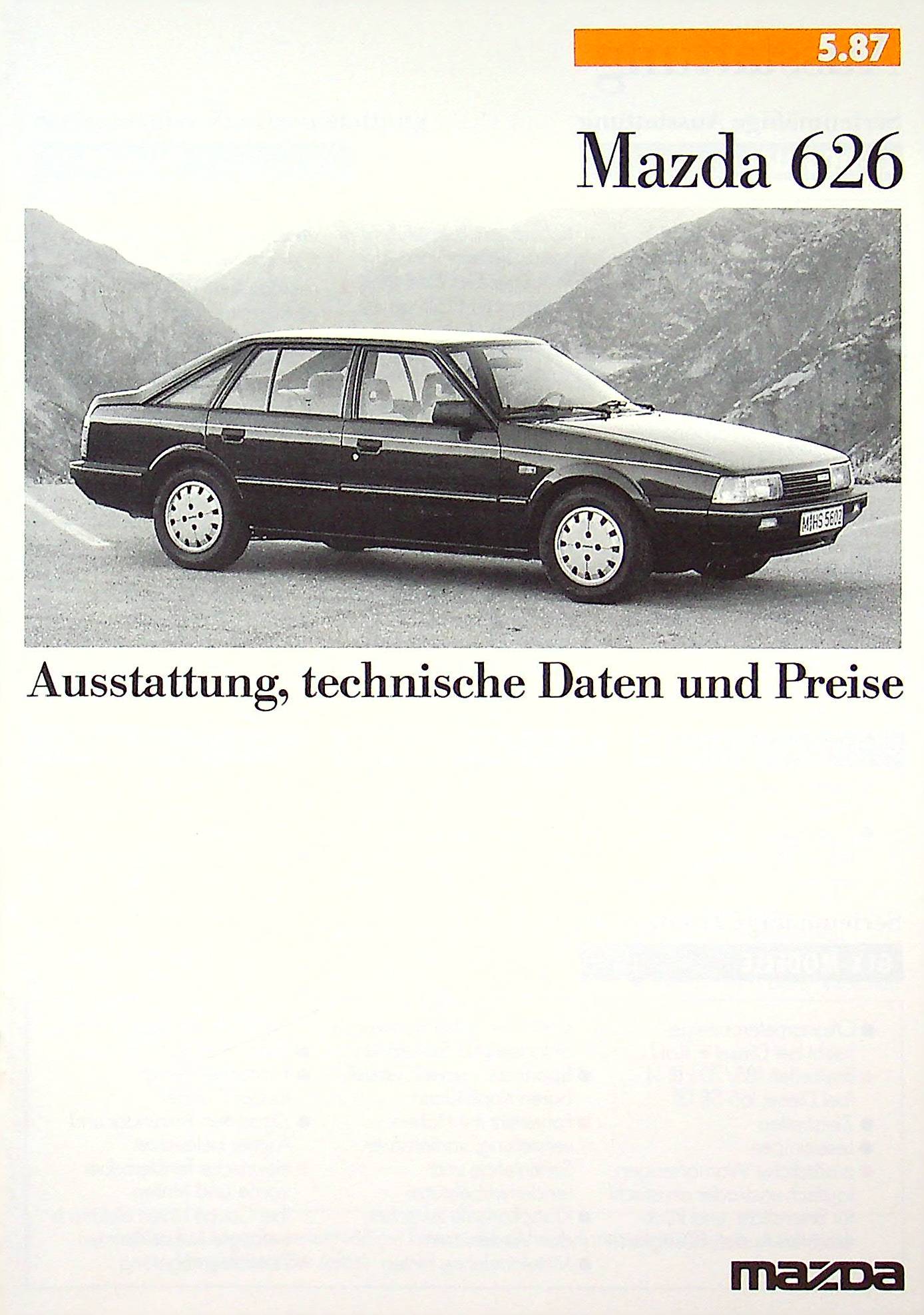 Mazda 626 - Preisliste & Extras - Prospekt 05/1987