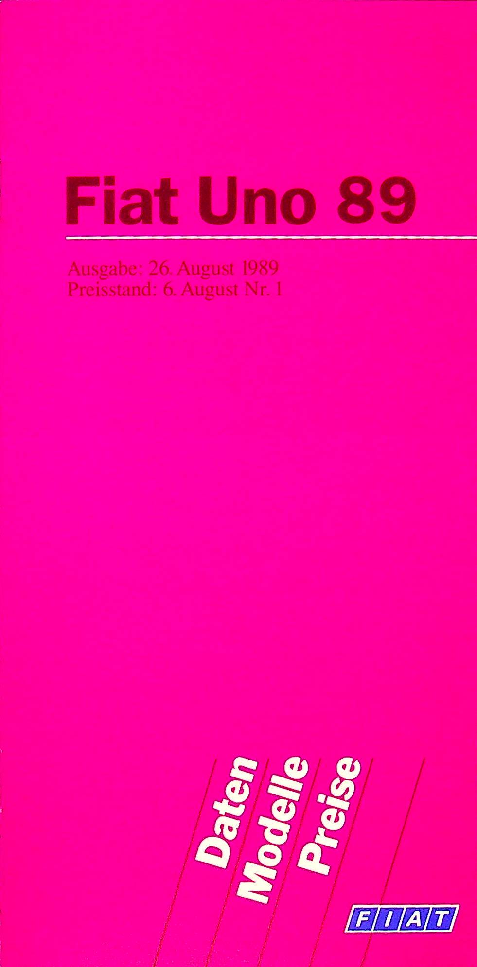 Fiat Uno - Preisliste & Extras - Prospekt 08/1989