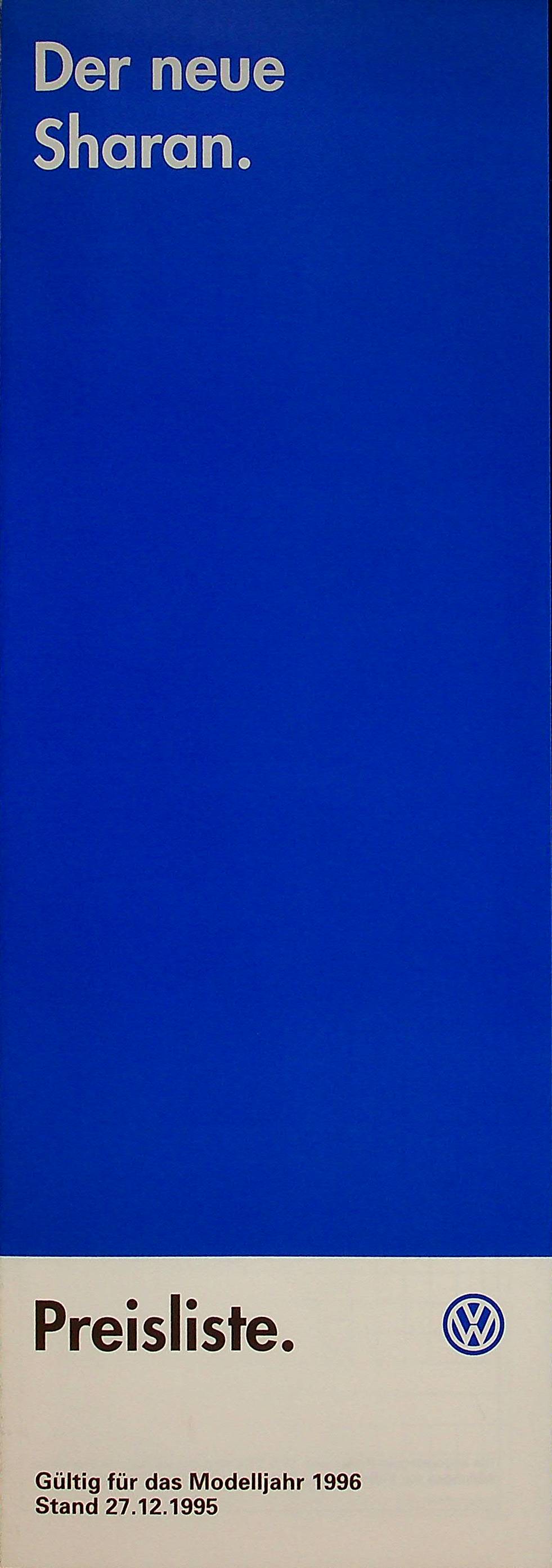 VW Sharan - Preisliste & Extras - Prospekt 12/1995
