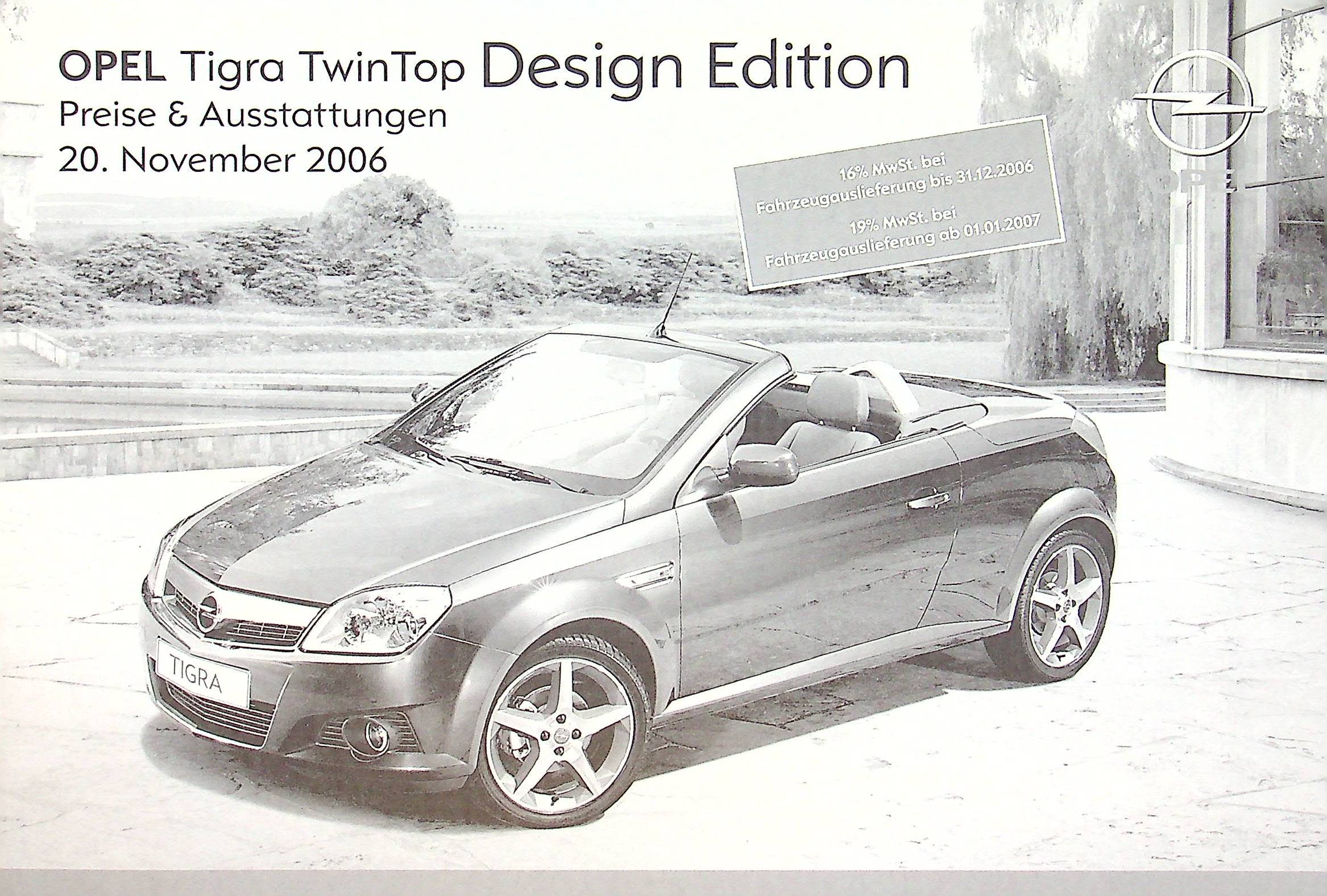 Opel Tigra TwinTop Design Edition Preise & Extras Prospekt 11/2006