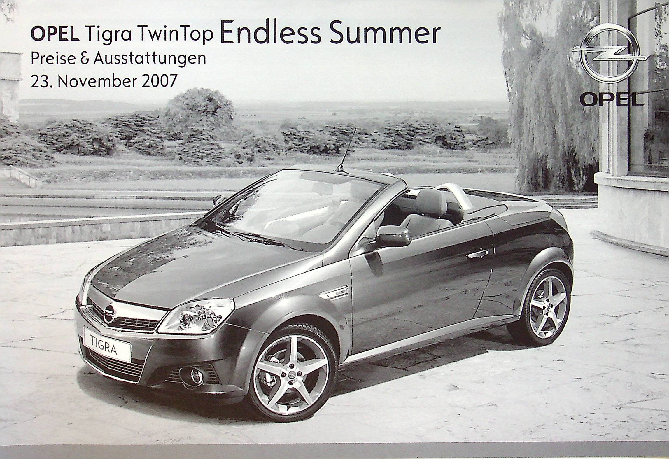 Opel Tigra TwinTop Endless Summer Preise & Extras Prospekt 11/2007