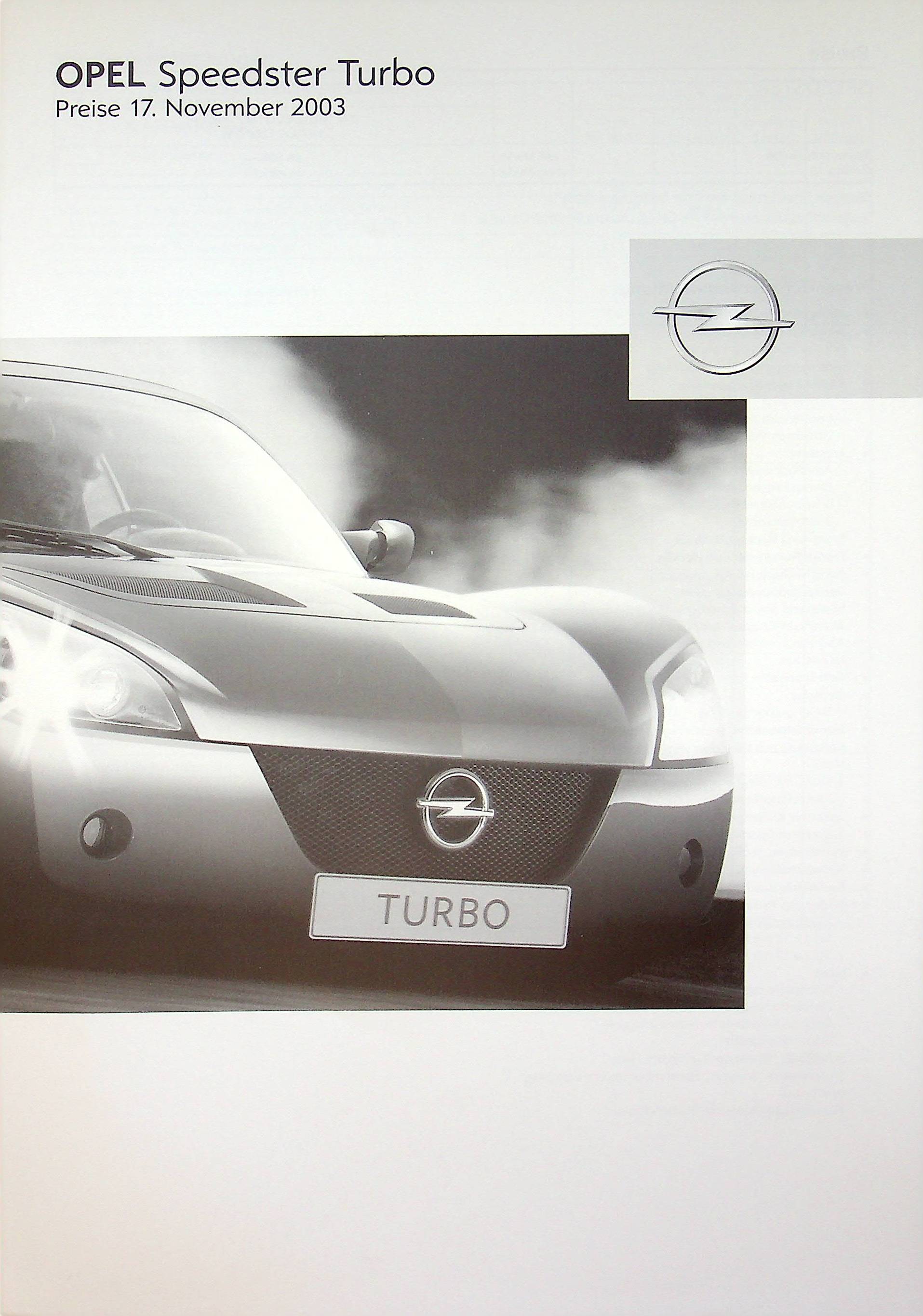 Opel Speedster Turbo - Preisliste & Extras - Prospekt 11/2003