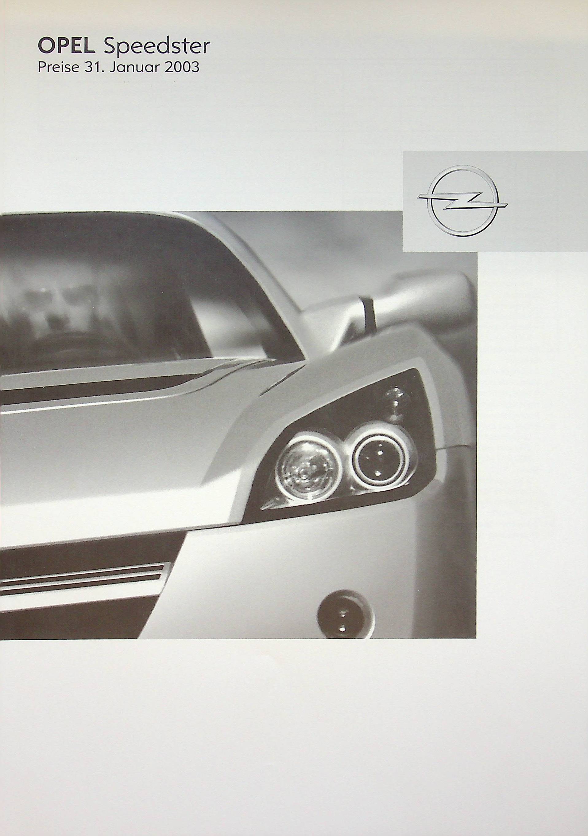 Opel Speedster - Preisliste & Extras - Prospekt 01/2003
